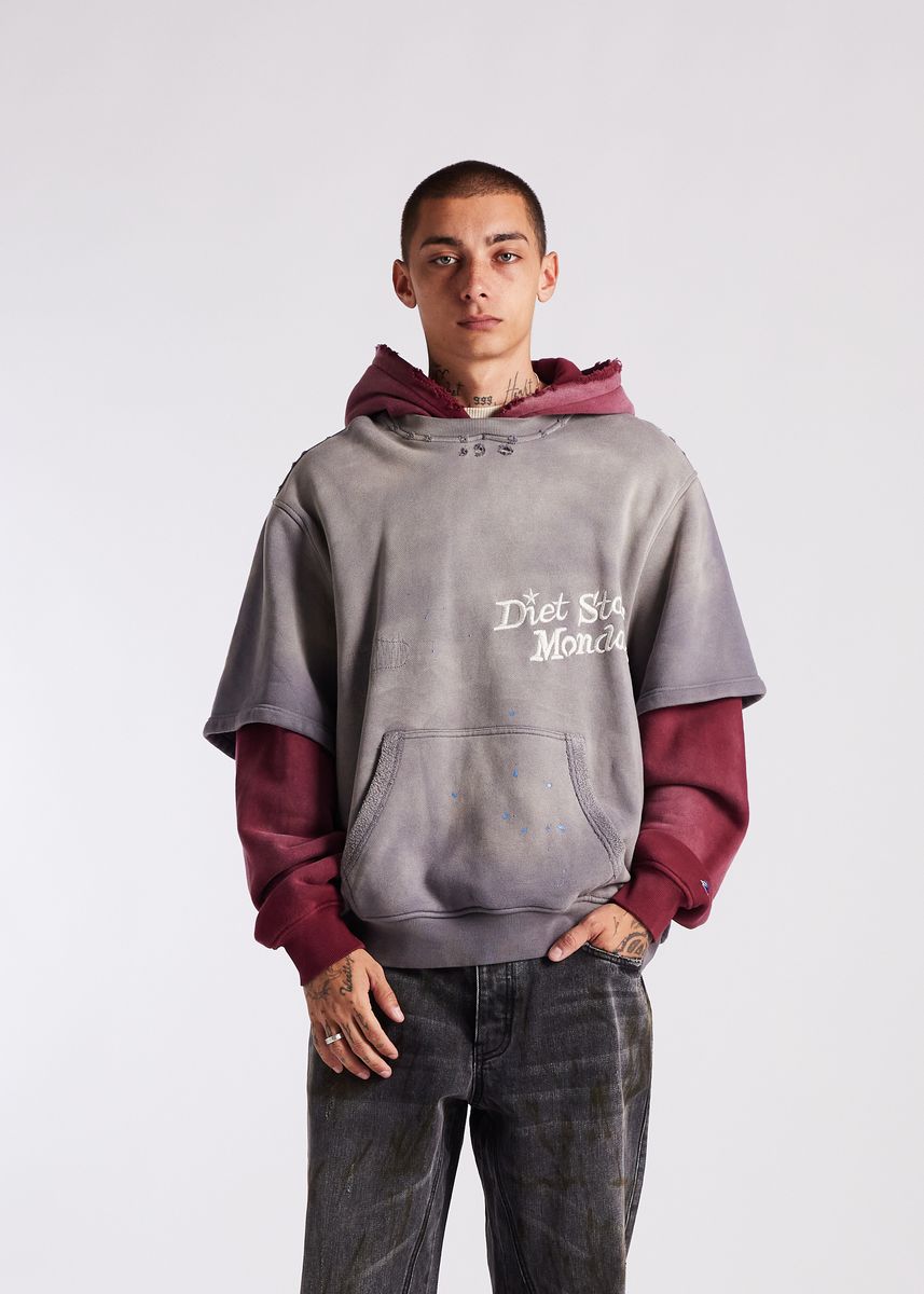 Diet Starts Monday Double Layer Hoodie - Washed Black/Maroon – Privei