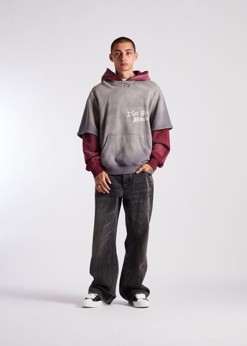 Diet Starts Monday Double Layer Hoodie - Washed Black/Maroon – Privei
