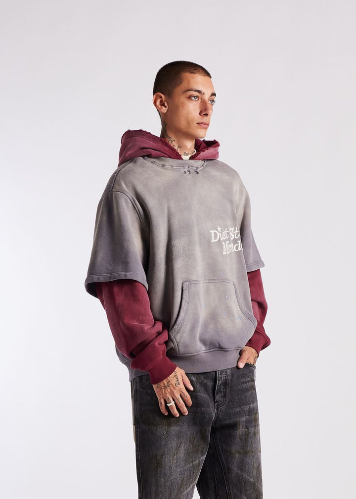 Diet Starts Monday Double Layer Hoodie - Washed Black/Maroon