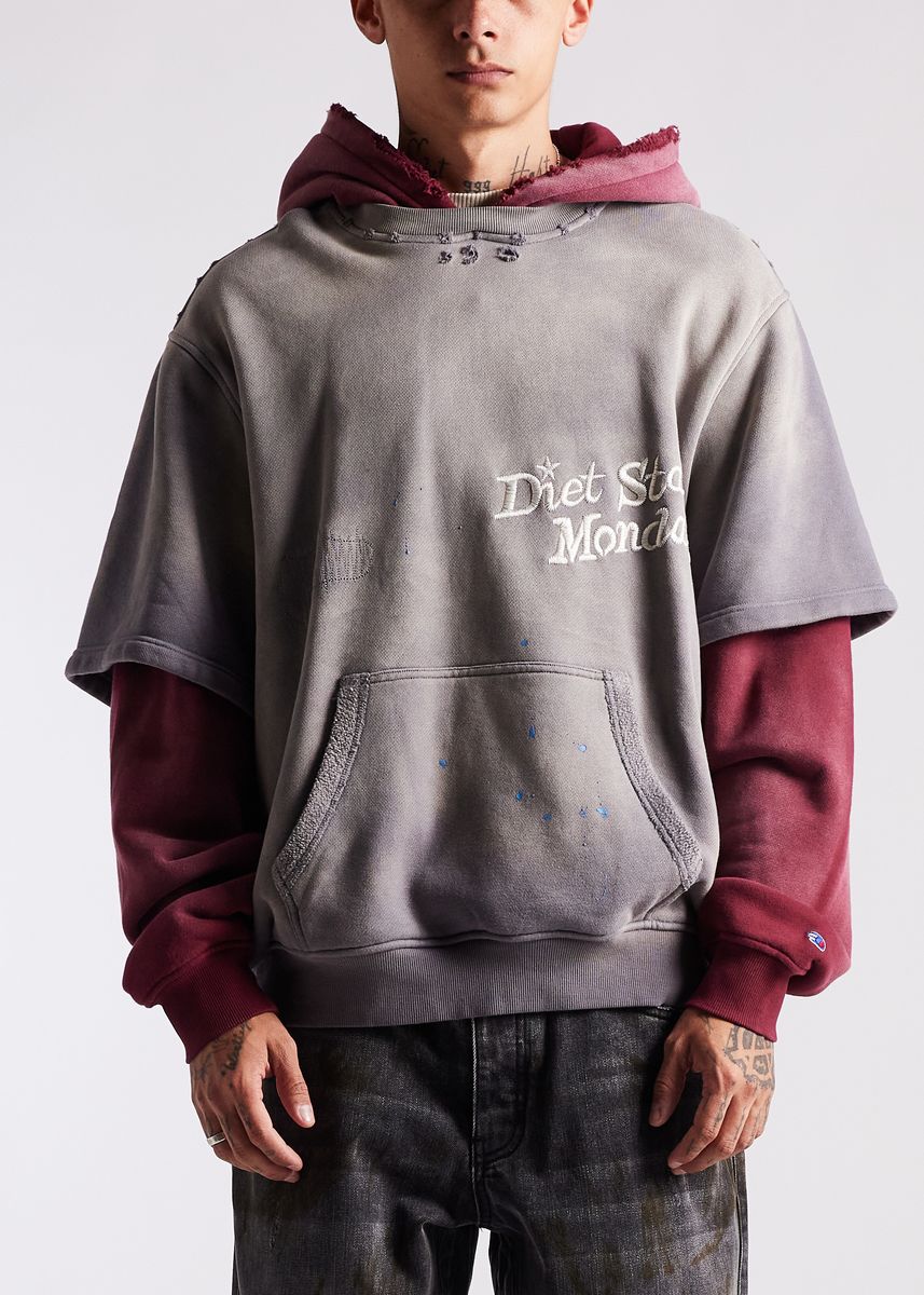 Diet Starts Monday Double Layer Hoodie - Washed Black/Maroon