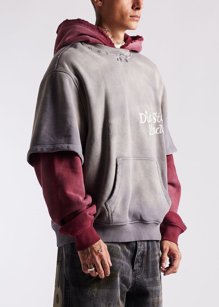 Diet Starts Monday Double Layer Hoodie - Washed Black/Maroon