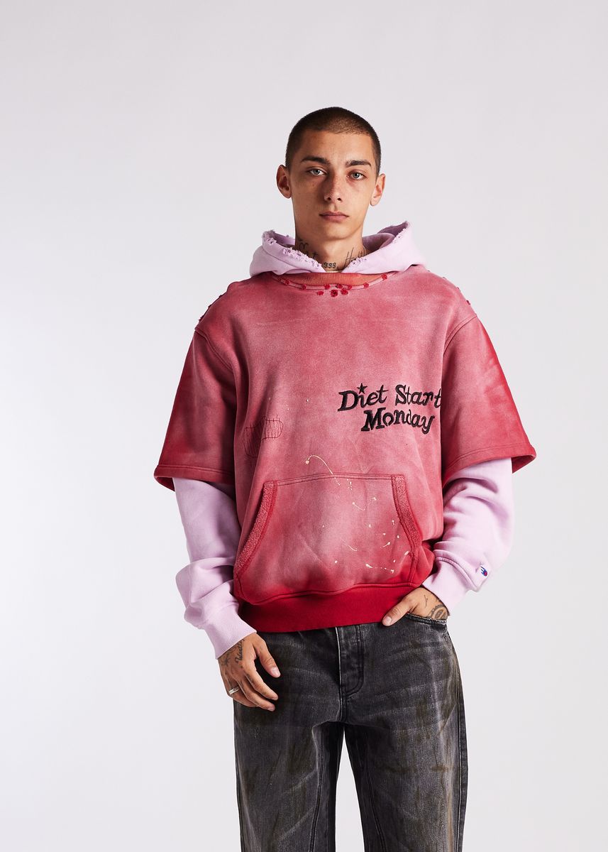 Diet Starts Monday Double Layer Hoodie - Washed Red/Pink
