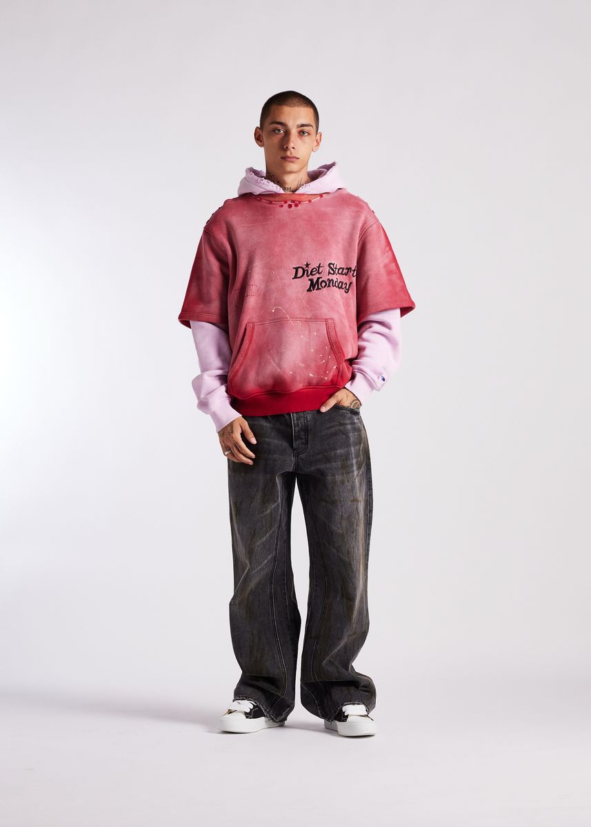 Diet Starts Monday Double Layer Hoodie - Washed Red/Pink