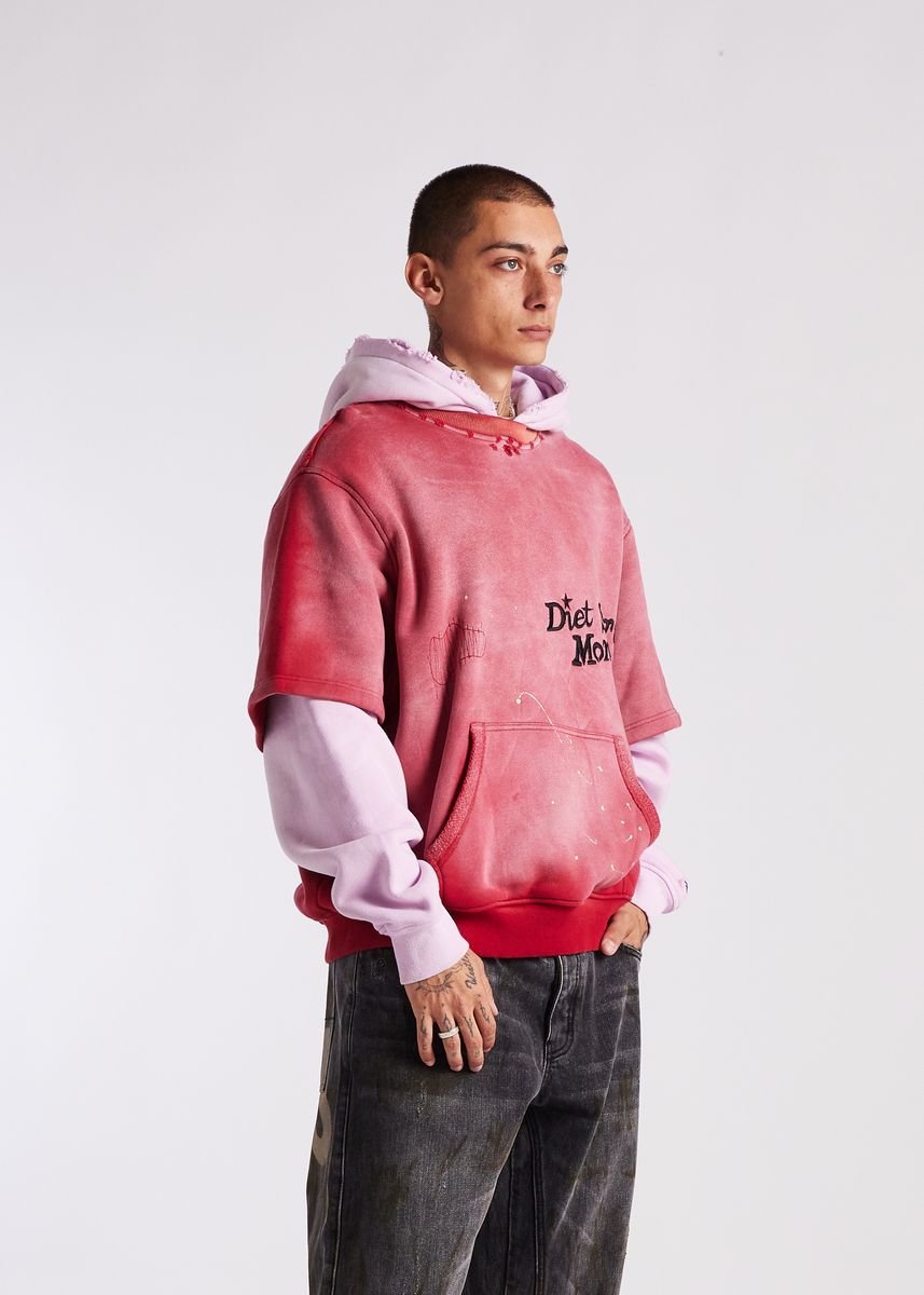 Diet Starts Monday Double Layer Hoodie - Washed Red/Pink
