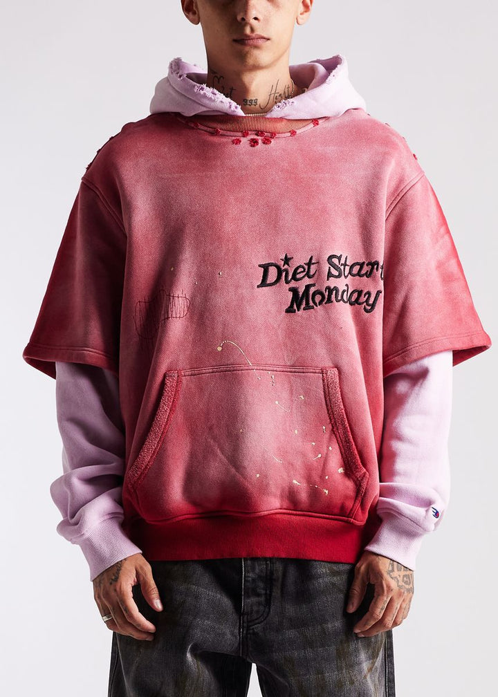 Diet Starts Monday Double Layer Hoodie - Washed Red/Pink