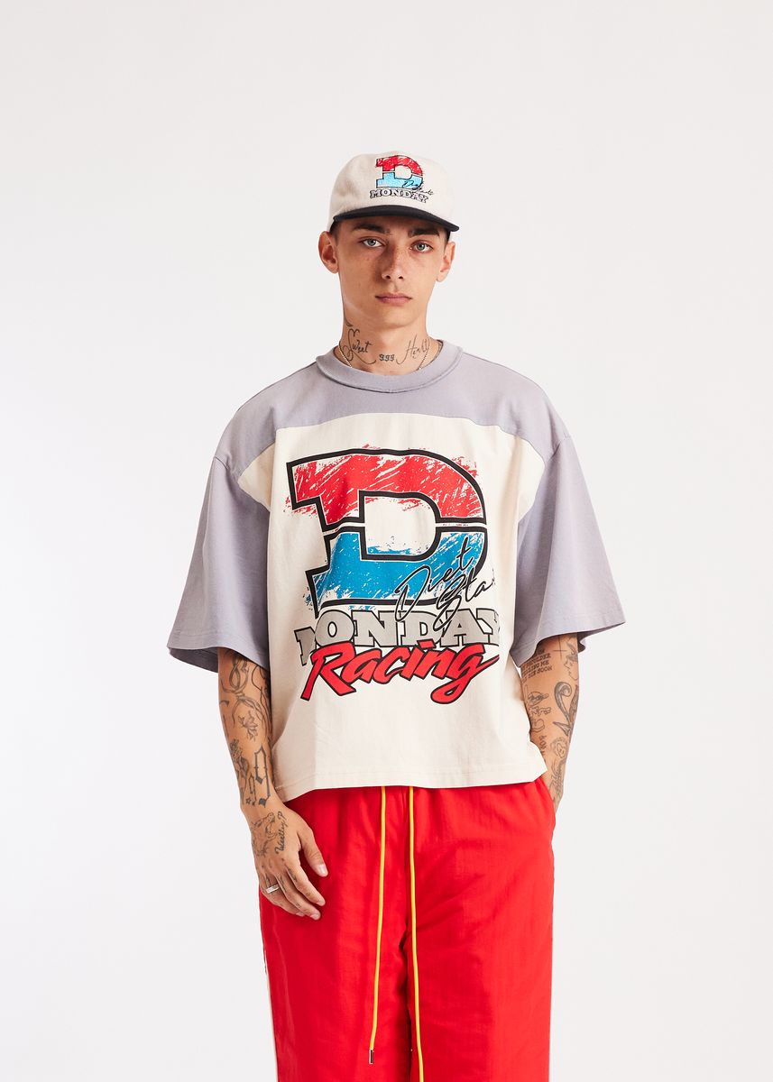Diet Starts Monday Racing Yoke Tee - Antique White/Grey