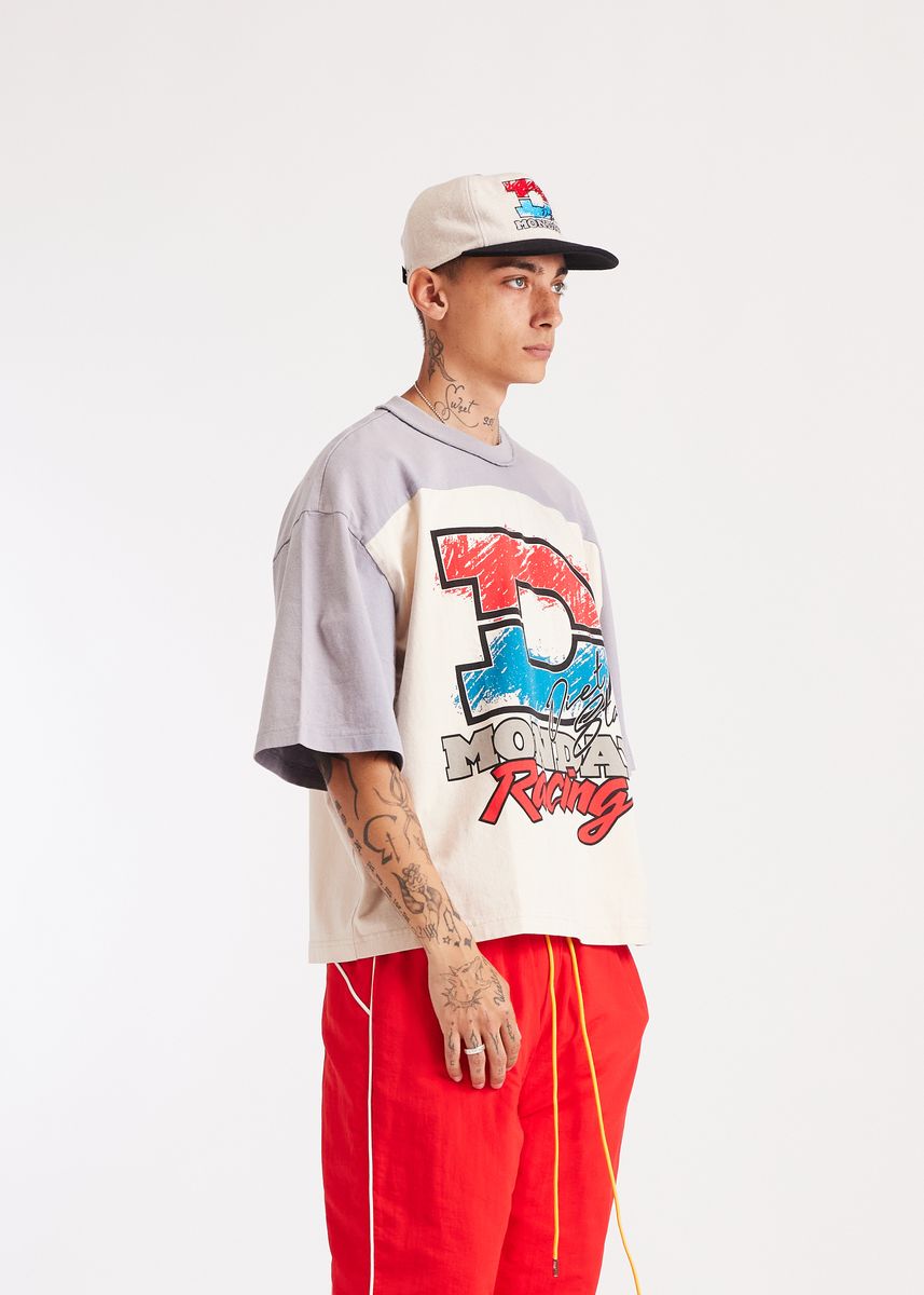 Diet Starts Monday Racing Yoke Tee - Antique White/Grey