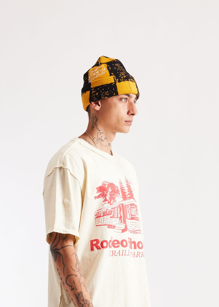 Diet Starts Monday Checkered Beanie - Yellow/Black