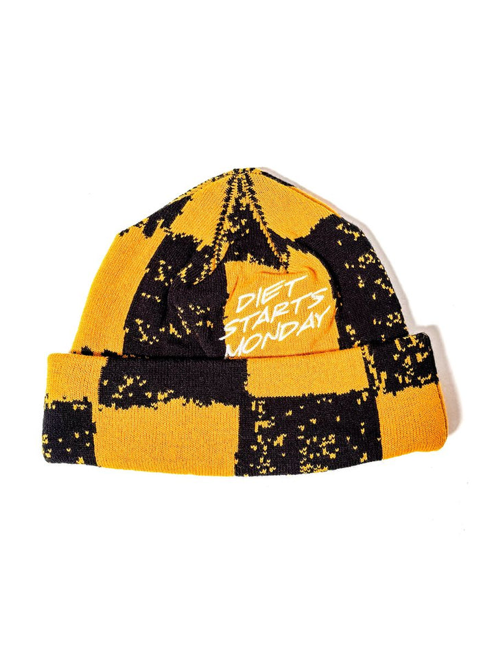 Diet Starts Monday Checkered Beanie - Yellow/Black