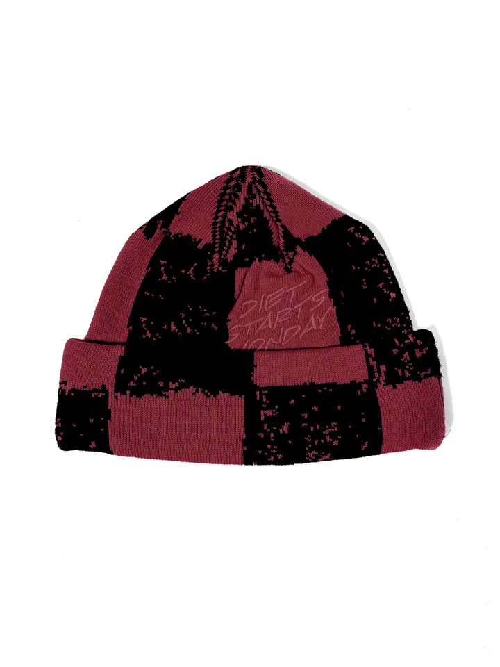 Diet Starts Monday Checkered Beanie - Maroon/Black
