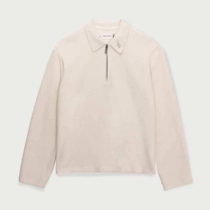 Honor The Gift  Wavy Knit L/S Polo - Bone