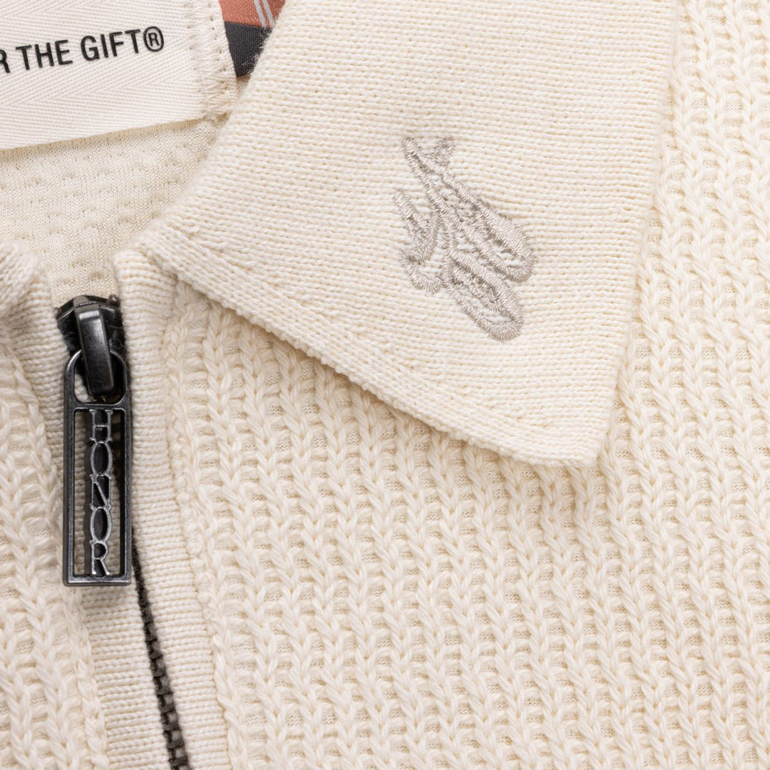 Honor The Gift  Wavy Knit L/S Polo - Bone
