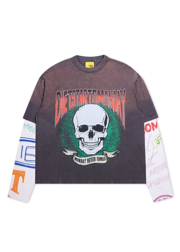 Diet Starts Monday Double Layer Skull Tee - Vintage Black/Multi