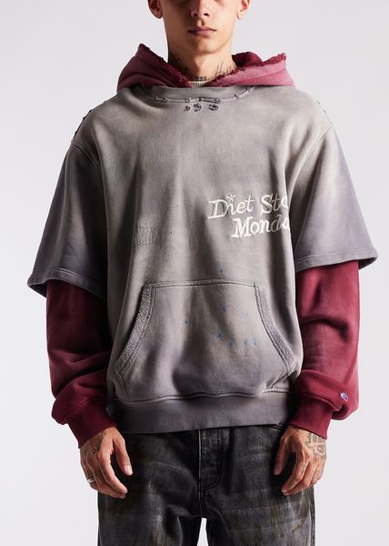 Diet Starts Monday Double Layer Hoodie - Washed Black/Maroon