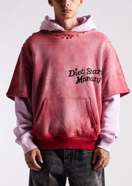 Diet Starts Monday Double Layer Hoodie - Washed Red/Pink