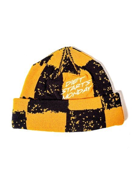 Diet Starts Monday Checkered Beanie - Yellow/Black