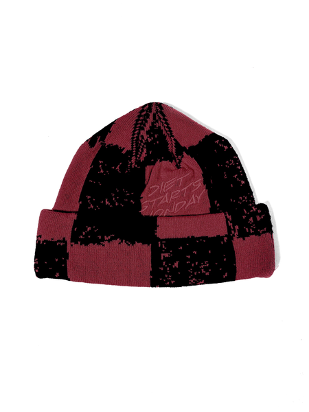 Diet Starts Monday Checkered Beanie - Maroon/Black