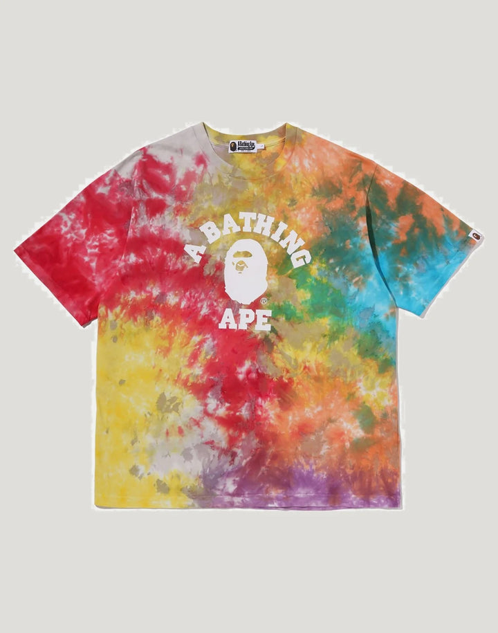 BAPE TIE DYE COLLEGE RELAXED FIT TEE M MULTI