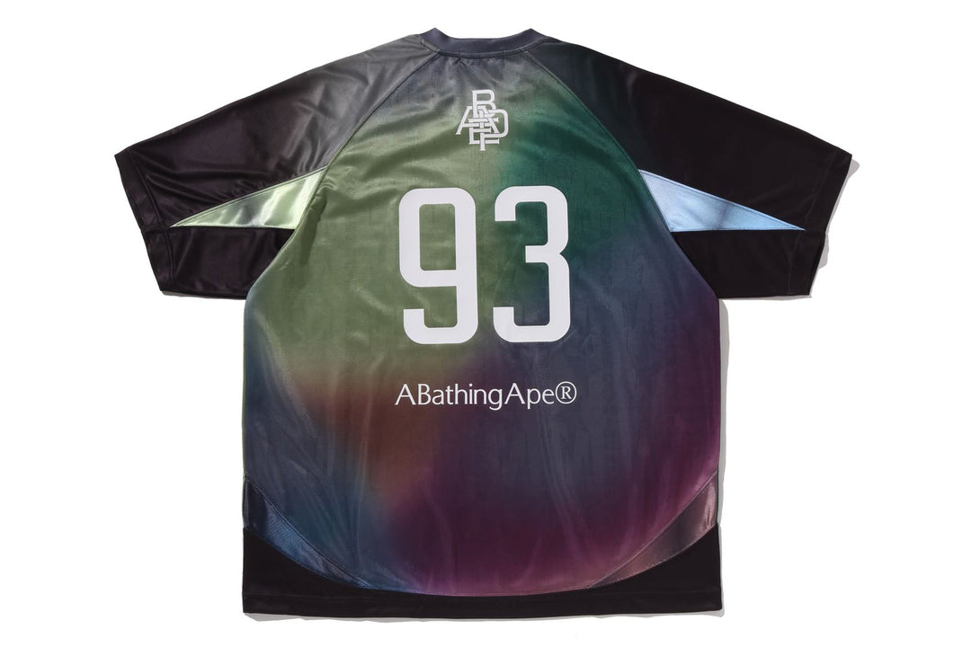 BAPE TIE DYE STA STRIPE PATTERN RELAXED FIT FOOTBALL JERSEY TEE M