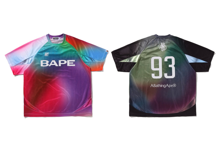 BAPE TIE DYE STA STRIPE PATTERN RELAXED FIT FOOTBALL JERSEY TEE M  Multi