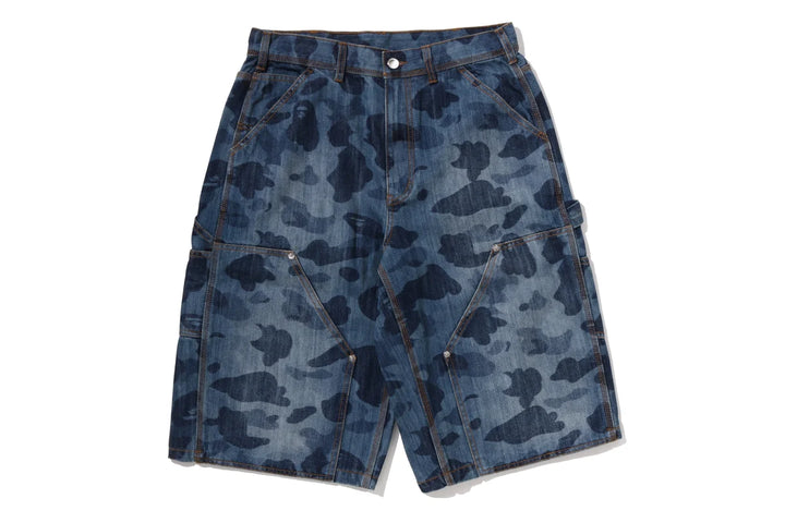 BAPE 1ST CAMO DOUBLE KNEE 13 OZ RELAXED FIT DENIM SHORTS M INDIGO
