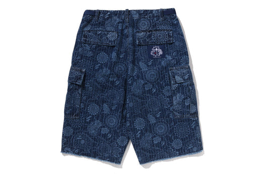 BAPE JAPANESE INDIGO ART CAMO JUNGLE DENIM RELAXED FIT CARGO SHORTS M INDIGO