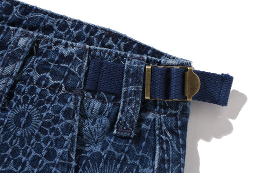 BAPE JAPANESE INDIGO ART CAMO JUNGLE DENIM RELAXED FIT CARGO SHORTS M INDIGO