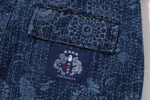 BAPE JAPANESE INDIGO ART CAMO JUNGLE DENIM RELAXED FIT CARGO SHORTS M INDIGO
