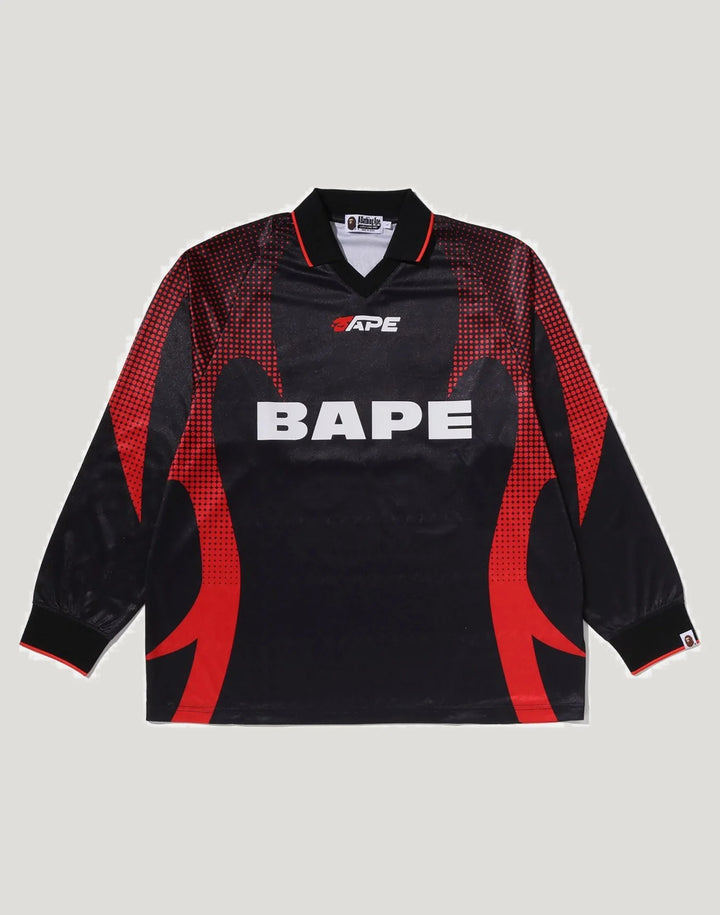 BAPE APE FLAME MONOGRAM JACQUARD LOGO RELAXED FIT FOOTBALL JERSEY M BLACK
