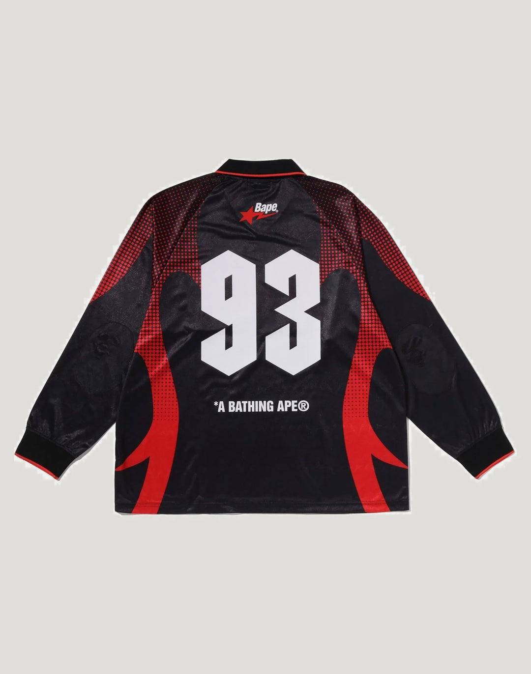 BAPE APE FLAME MONOGRAM JACQUARD LOGO RELAXED FIT FOOTBALL JERSEY M BLACK