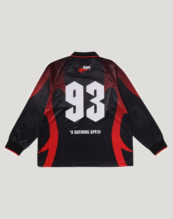 BAPE APE FLAME MONOGRAM JACQUARD LOGO RELAXED FIT FOOTBALL JERSEY M BLACK