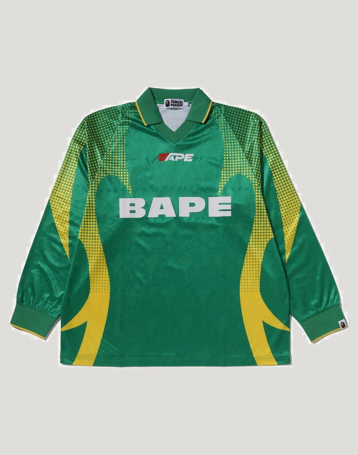 BAPE APE FLAME MONOGRAM JACQUARD LOGO RELAXED FIT FOOTBALL JERSEY M GREEN