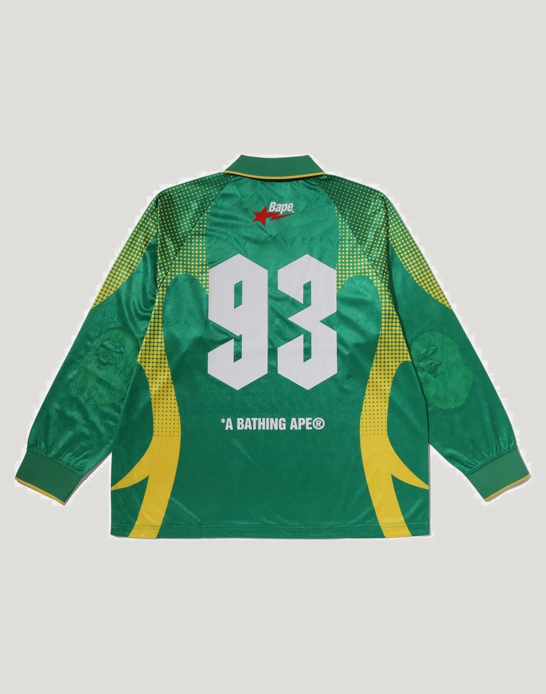 BAPE APE FLAME MONOGRAM JACQUARD LOGO RELAXED FIT FOOTBALL JERSEY M GREEN