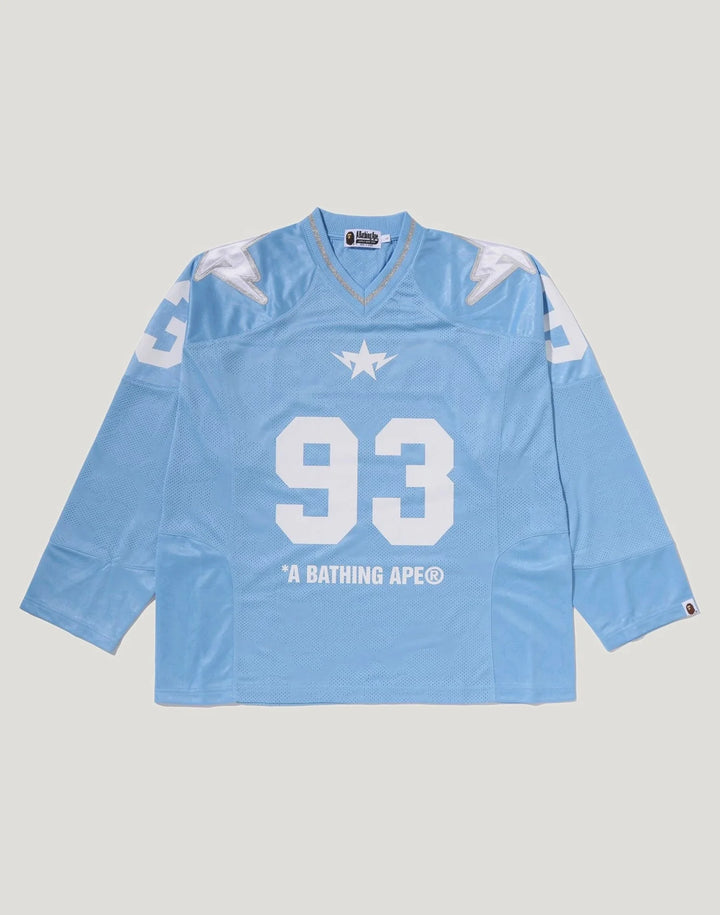 BAPE LINE CAMO MULTI LOGO CROPPED FIT FOOTBALL JERSEY M SAX