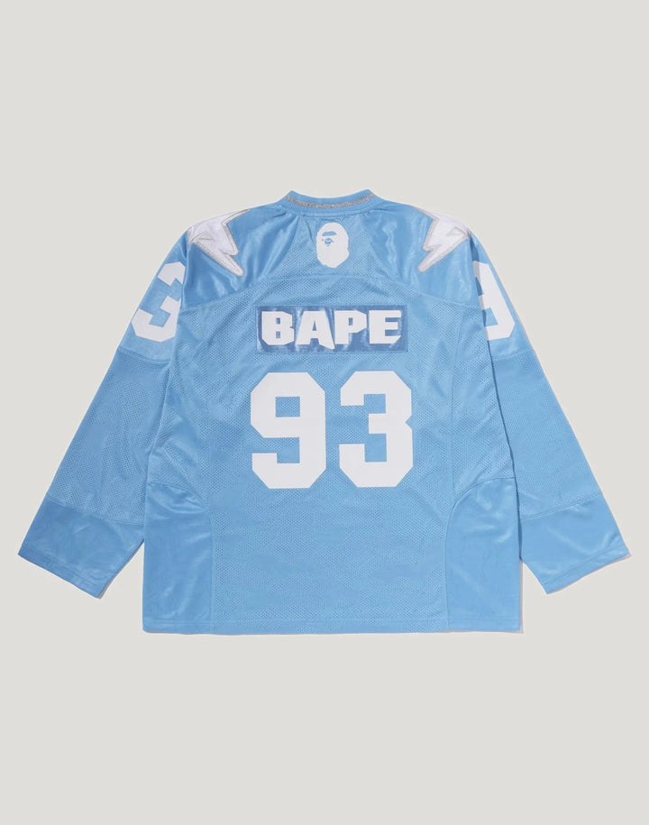 BAPE LINE CAMO MULTI LOGO CROPPED FIT FOOTBALL JERSEY M SAX