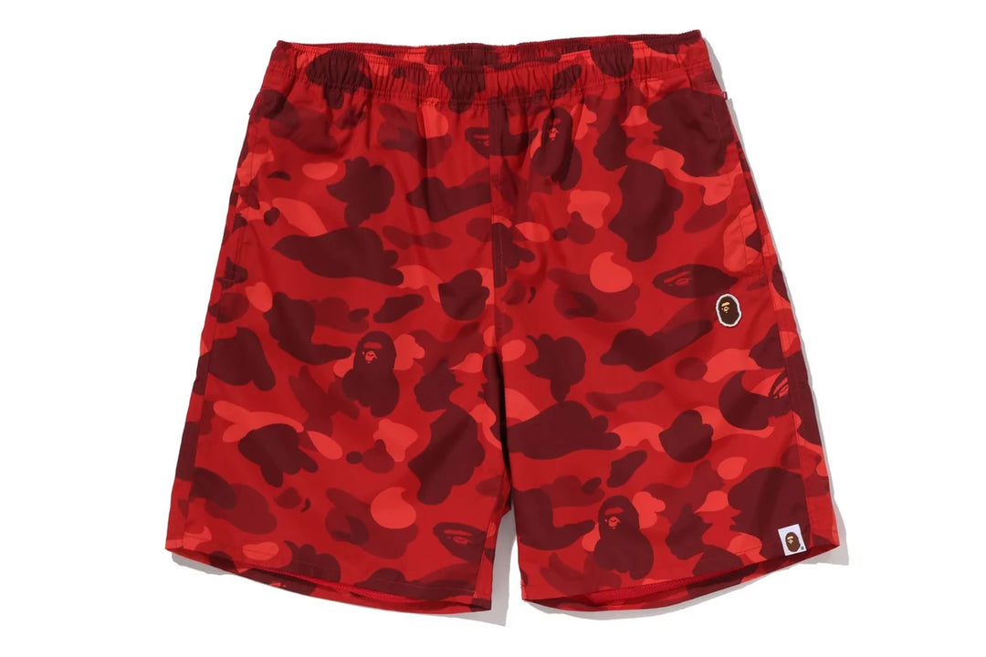 BAPE COLOR CAMO APE HEAD ONE POINT BEACH SHORTS M RED