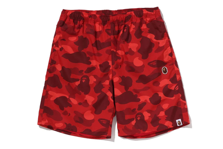 BAPE COLOR CAMO APE HEAD ONE POINT BEACH SHORTS M RED