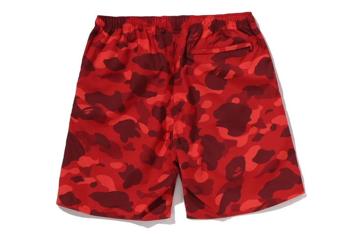 BAPE COLOR CAMO APE HEAD ONE POINT BEACH SHORTS M RED