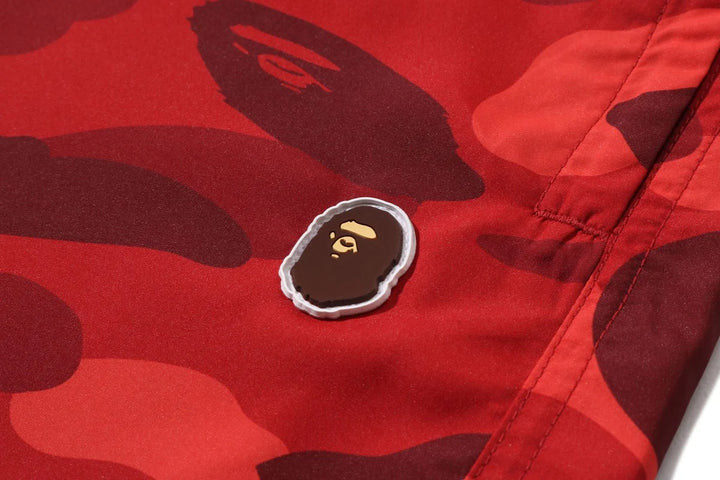 BAPE COLOR CAMO APE HEAD ONE POINT BEACH SHORTS M RED