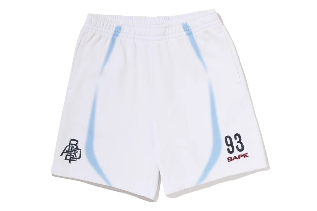 BAPE HEAVY WASH HAND DRAW FOOTBALL LOGO RELAXED FIT SWEAT SHORTS M WHITE
