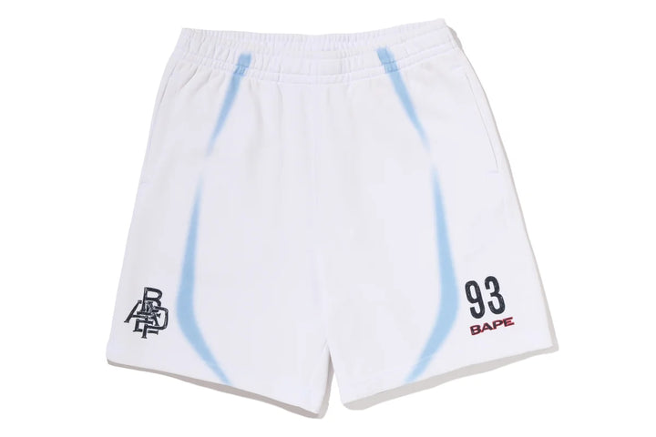 BAPE HEAVY WASH HAND DRAW FOOTBALL LOGO RELAXED FIT SWEAT SHORTS M WHITE