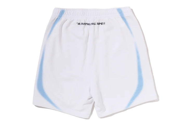 BAPE HEAVY WASH HAND DRAW FOOTBALL LOGO RELAXED FIT SWEAT SHORTS M WHITE