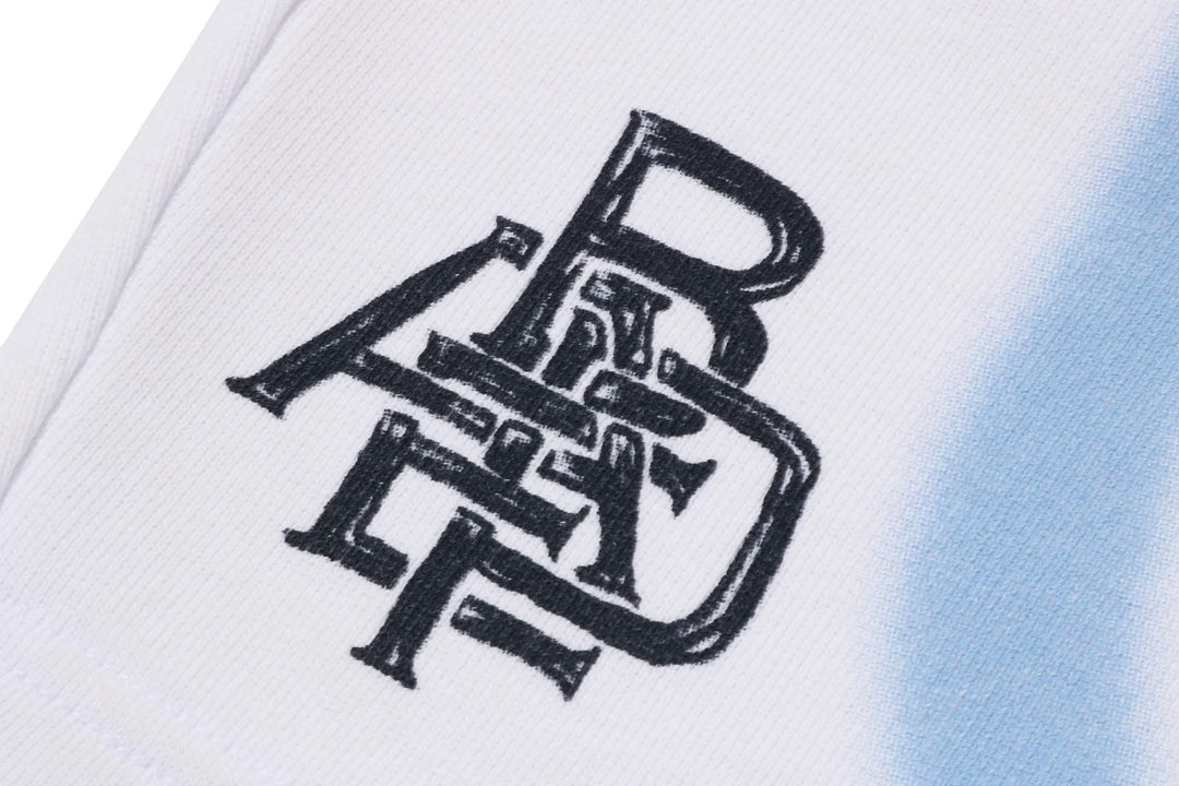 BAPE HEAVY WASH HAND DRAW FOOTBALL LOGO RELAXED FIT SWEAT SHORTS M WHITE
