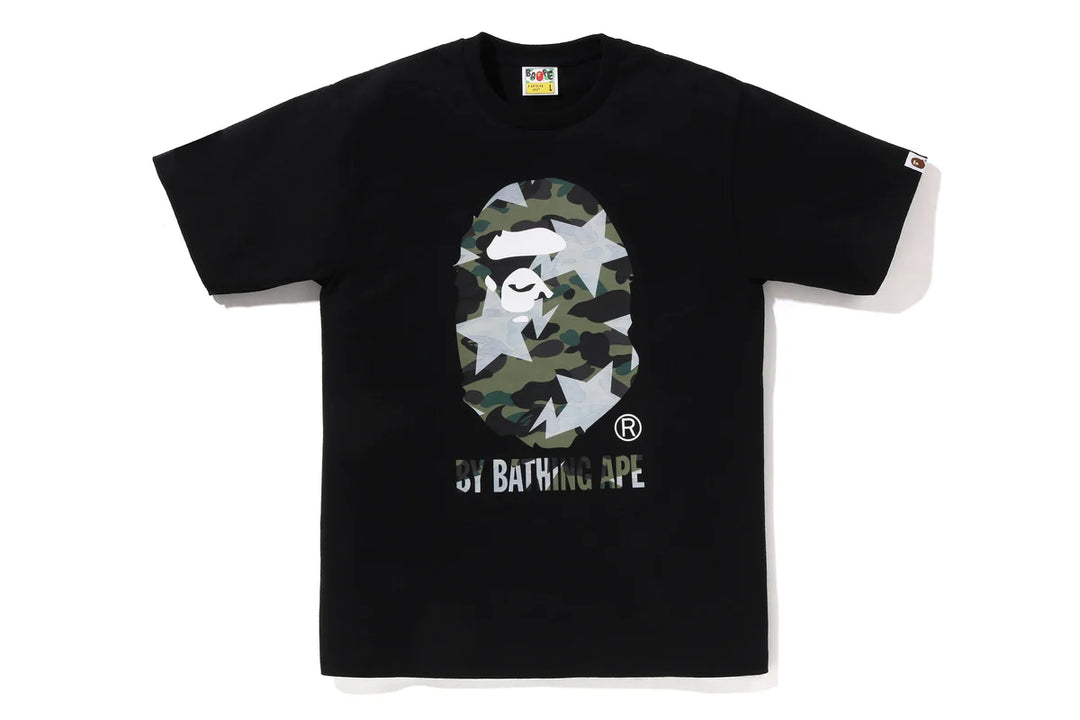 BAPE STA OVER PRINT 1ST CAMO BY BATHING APE TEE M BLACK X GREEN