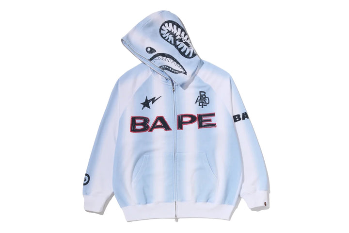 BAPE HAND DRAW FOOTBALL SHARK RELAXED FIT FULL ZIP HOODIE M WHITE
