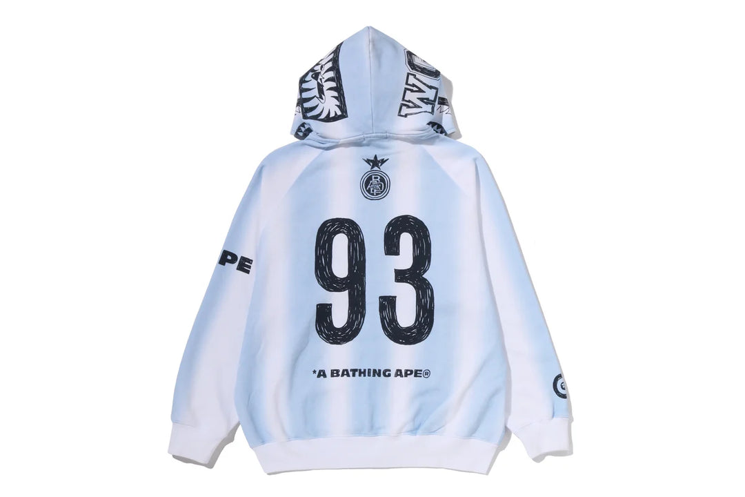 BAPE HAND DRAW FOOTBALL SHARK RELAXED FIT FULL ZIP HOODIE M WHITE