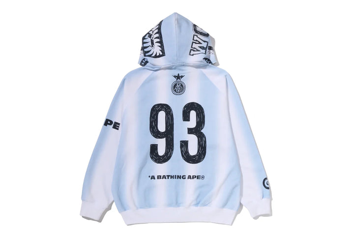 BAPE HAND DRAW FOOTBALL SHARK RELAXED FIT FULL ZIP HOODIE M WHITE