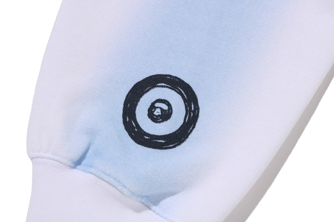 BAPE HAND DRAW FOOTBALL SHARK RELAXED FIT FULL ZIP HOODIE M WHITE