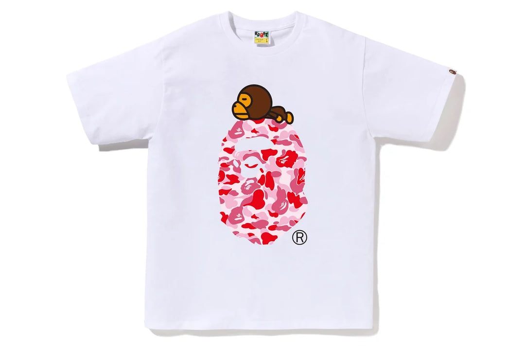 BAPE ABC CAMO MILO ON BIG APE TEE M WHITE X PINK