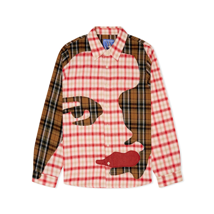 KidSuper Studios Patchwork Face Flannel Shirt - Red